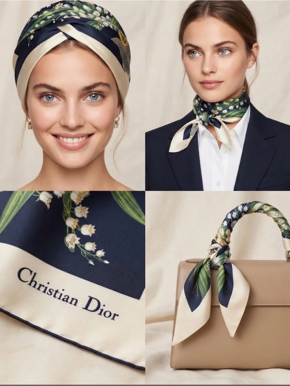 Dior Silk Scarf Muguet Lily of the Valley NWT no Box 100% Silk
